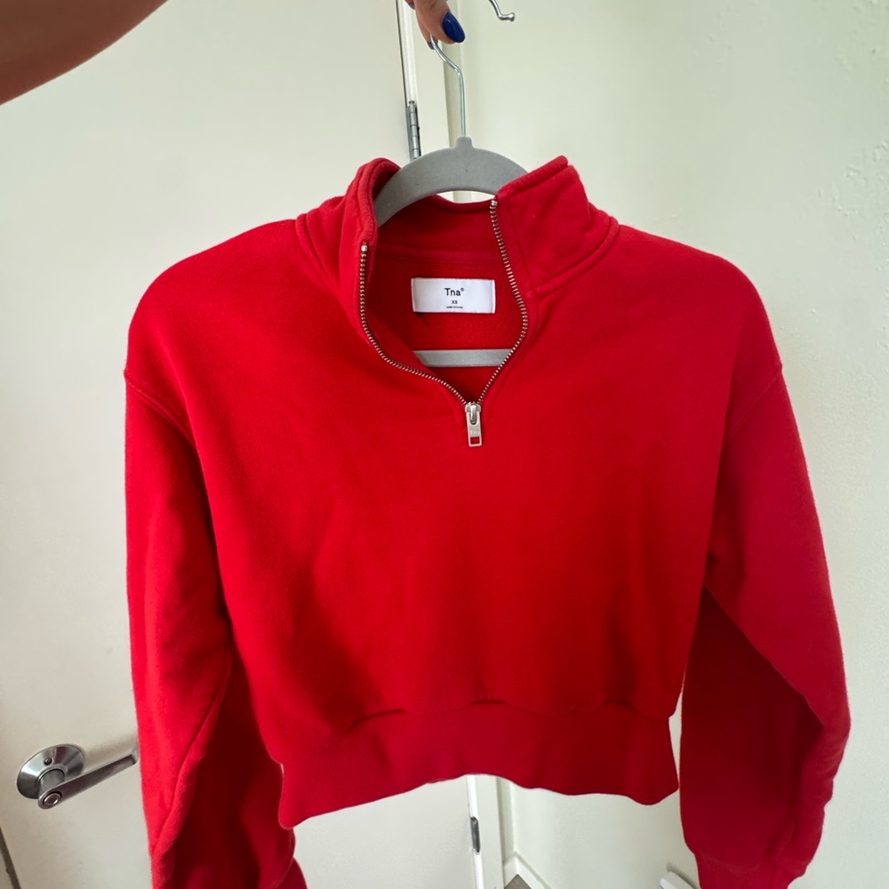 Aritzia Red TNA Cozy Fleece Perfect 1/4 Zip Sweatshirt